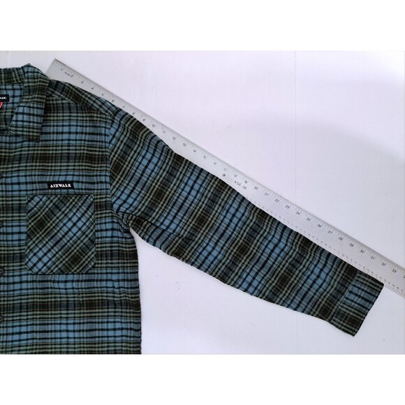 Airwalk Men's Large Plaid Button Flannel Shirt Blue Green Black Check Pockets - Picture 8 of 8